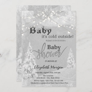 It's Cold Outside Winter Forest Grey Baby Shower Invitation