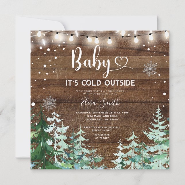It's Cold Outside Winter Pine Forest Baby Shower Invitation (Front)