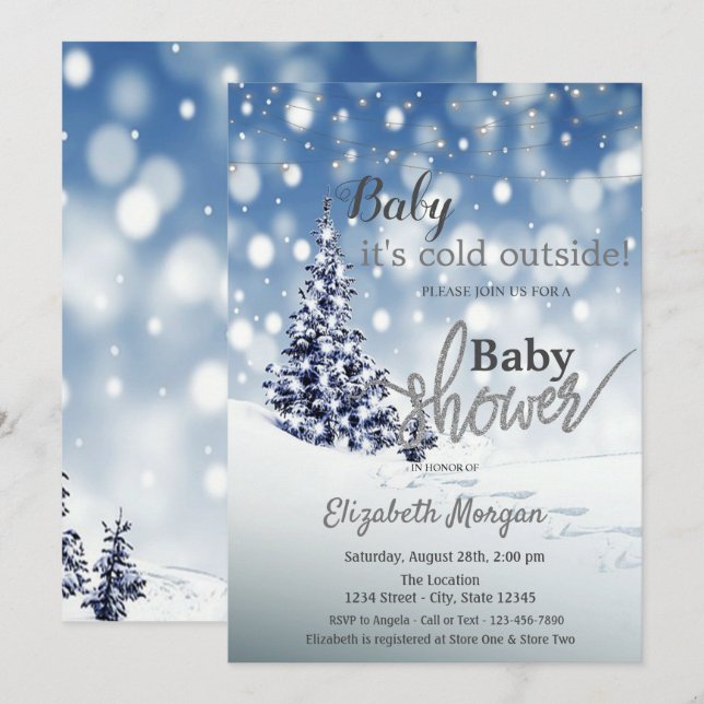 It's Cold Outside Winter Pine Tree Baby Shower Invitation (Front/Back)