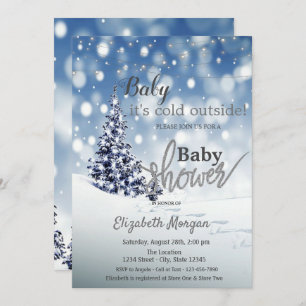 It's Cold Outside Winter Pine Tree Baby Shower Invitation