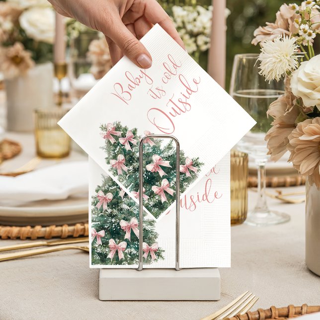 It's Cold Outside Winter Pink Bow Girl Baby Shower Napkin (Creator Uploaded)