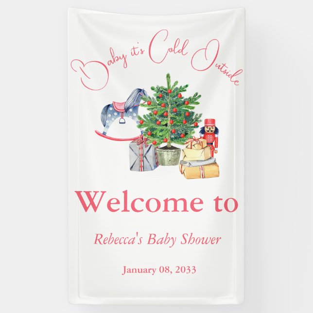 It's Cold Outside Winter Pink Girl Baby Shower Banner (Vertical)
