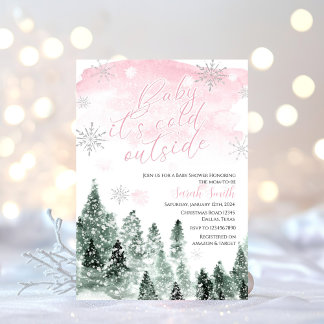It's Cold Outside Winter Pink Girl Baby Shower Invitation