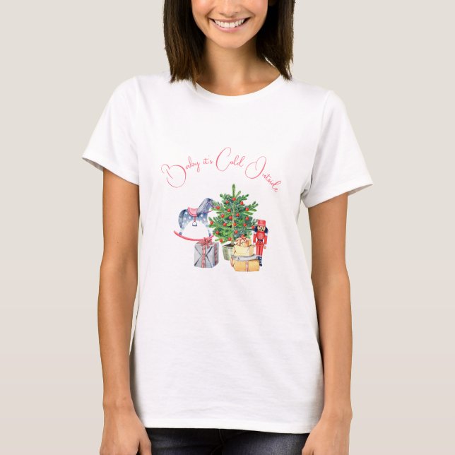 It's Cold Outside Winter Pink Girl Baby Shower T-Shirt (Front)