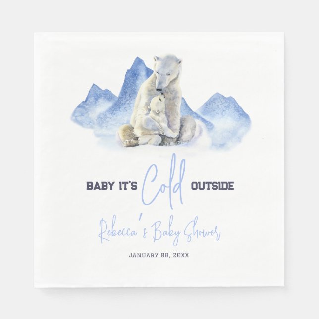 It's Cold Outside Winter Polar Bear Baby Shower Napkin (Front)