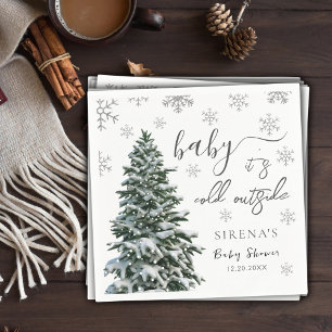 It's Cold Outside   Winter Tree Grey Baby Shower Napkin