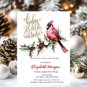 It's Cold Red Cardinal Holly Berry Baby Shower Invitation