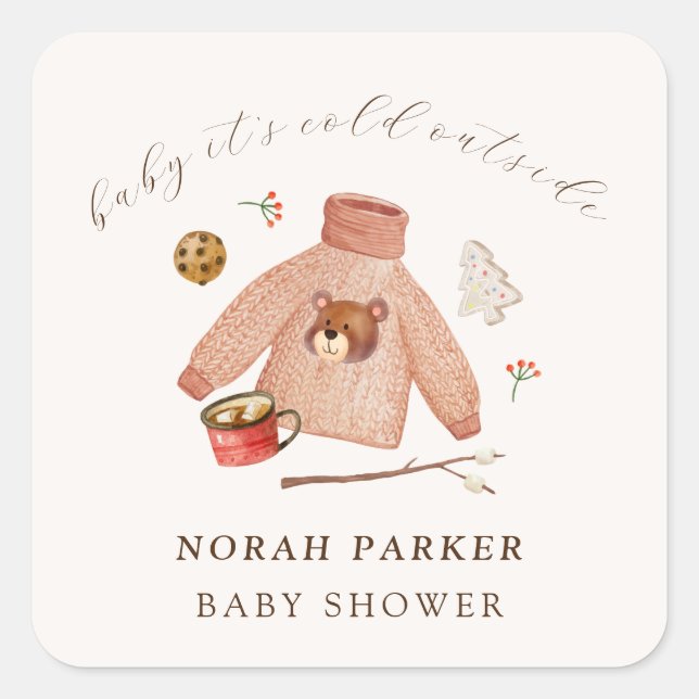 It's Cold Winter Camping Clothes Baby Shower  Square Sticker (Front)