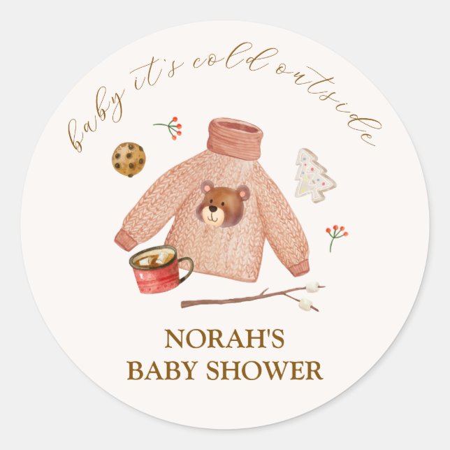 It's Cold Winter Camping Clothes Boy Baby Shower Classic Round Sticker (Front)