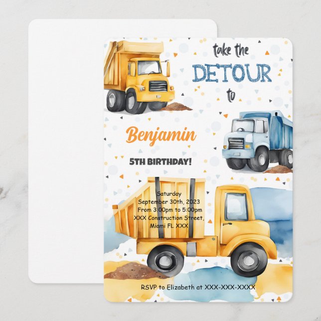 It's Construction Birthday  Invitation (Front/Back)