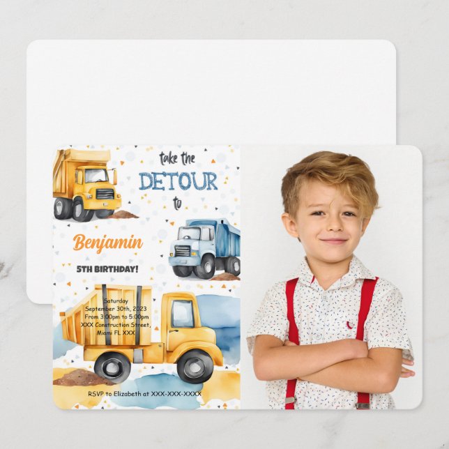 It's Construction Birthday Photo Invitation (Front/Back)