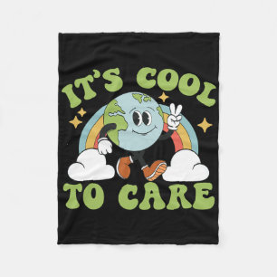 It's Cool To Care Earth Day Groovy 70s Retro Trend Fleece Blanket