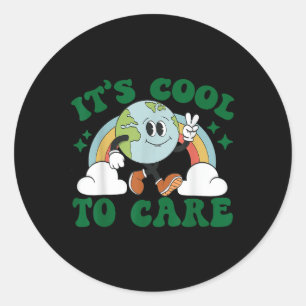 Its Cool To Care Earth Day Groovy 70s Retro Trendy Classic Round Sticker