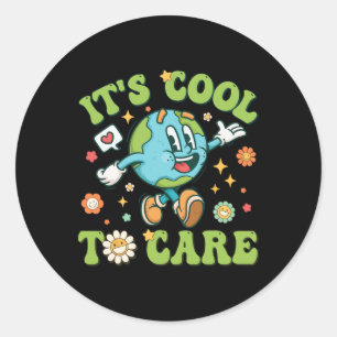 It's Cool To Care Earth Day Retro Groovy Teacher K Classic Round Sticker