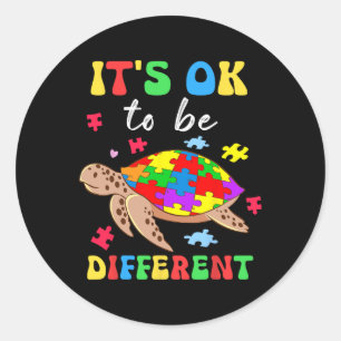 Its Different Turtle Puzzle Heart Autism Awareness Classic Round Sticker