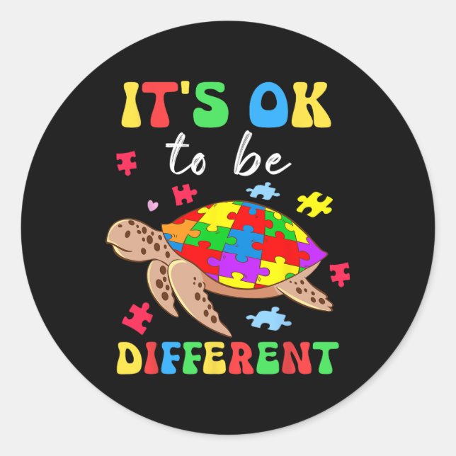Its Different Turtle Puzzle Heart Autism Awareness Classic Round Sticker (Front)