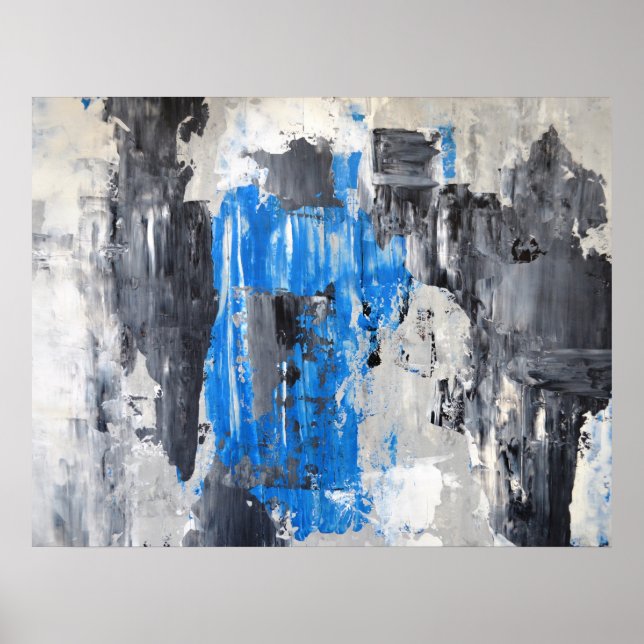 'It's Done' Blue and Grey Abstract Art Poster (Front)