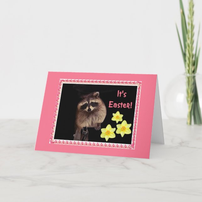 It's Easter!  Racoon card for everyone. (Front)