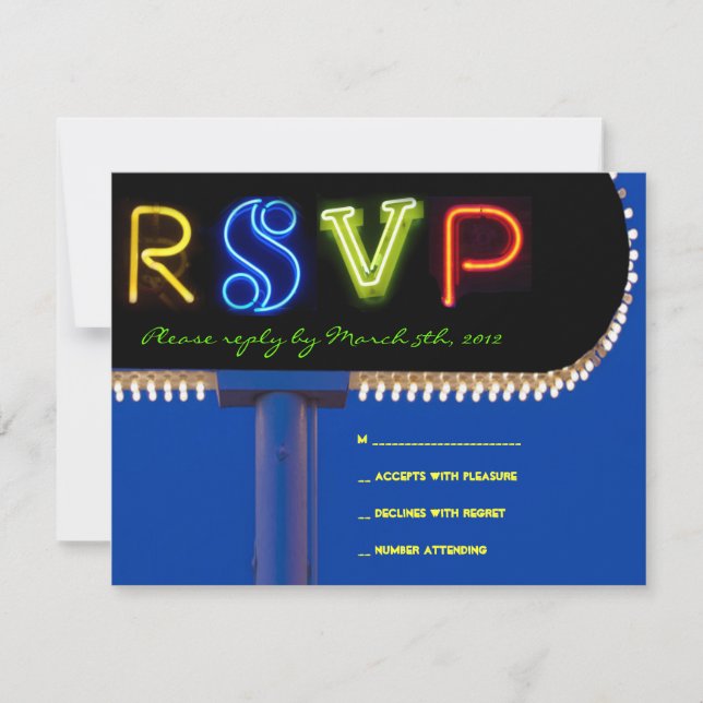 IT'S ELECTRIC!  NEON SIGN Bar Mitzvah Reply Card (Front)