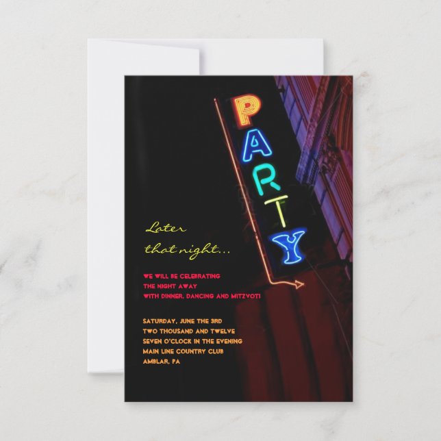 IT'S ELECTRIC!  NEON SIGN Bar Mitzvah Reply Card (Front)
