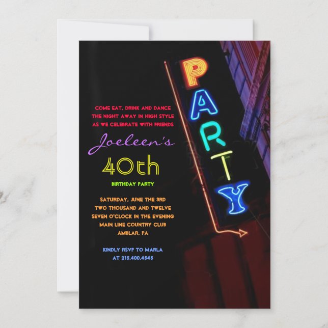 IT'S ELECTRIC!  NEON SIGN Party Invitation Invite (Front)