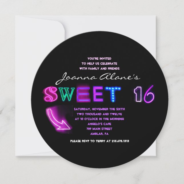 IT'S ELECTRIC! NEON SIGN Sweet Sixteen Invitation (Front)