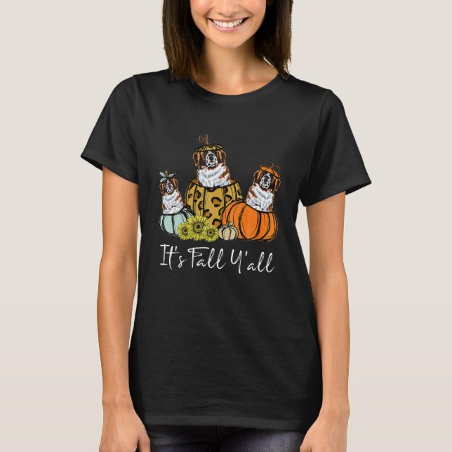 It's Fall Y All Saint Bernard Dog Leopard Pumpkin T-Shirt (Front)