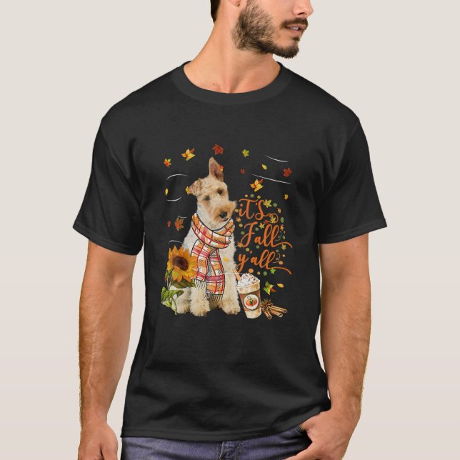 It's Fall Y All Wire Fox Terrier Dog Thanksgiving T-Shirt (Front)