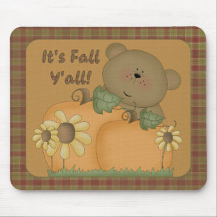 "It's Fall Y'all" Autumn Teddy Bear Mousepad 1