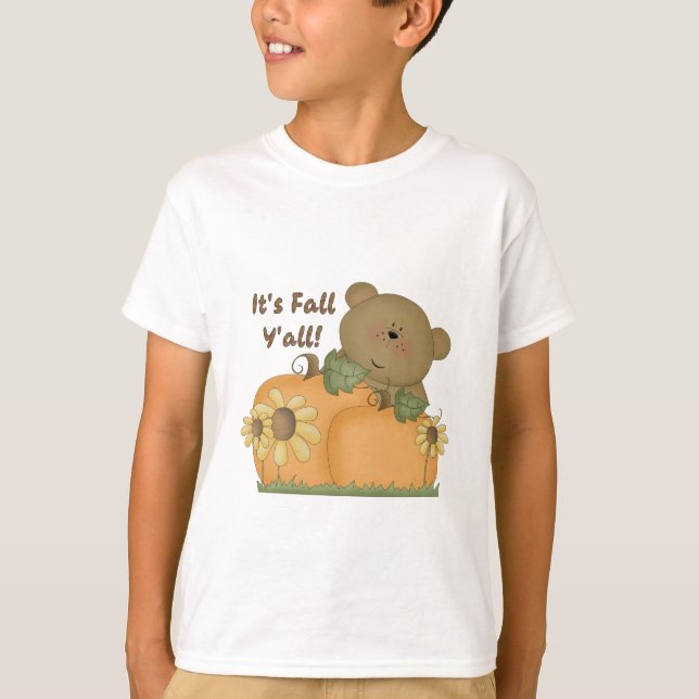 "It's Fall Y'all" Autumn Teddy Bear Sweatshirt T-Shirt (Front)