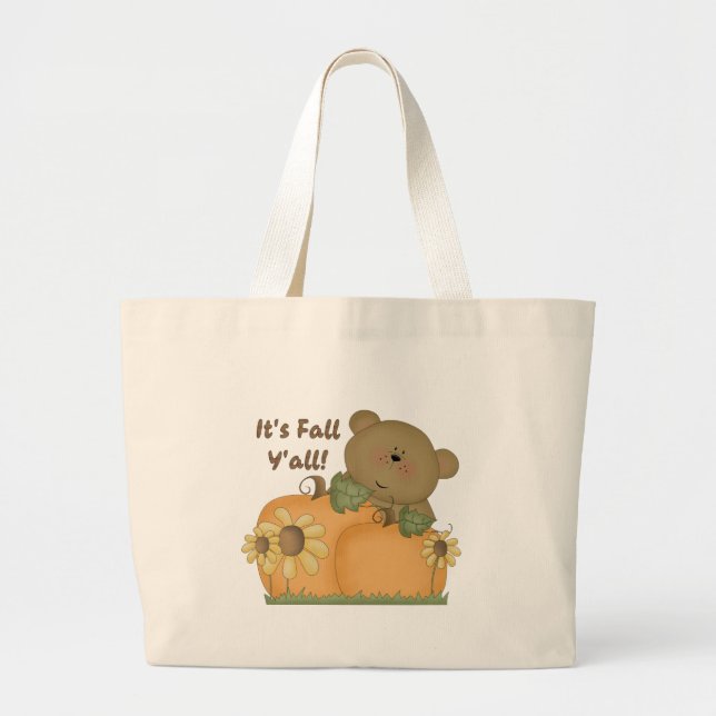 "It's Fall Y'all" Autumn Teddy Bear Tote Bag (Front)