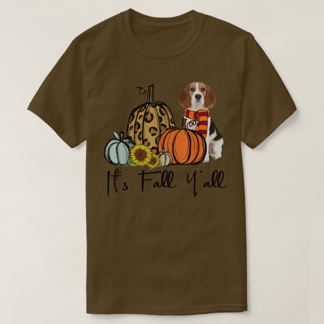 Its Fall Yall Beagle Dog Leopard Pumpkin Sunflower T-Shirt (Design Front)