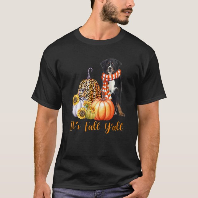 It's Fall Y'all Bernese Mountain Dog Leopard Pumpk T-Shirt (Front)