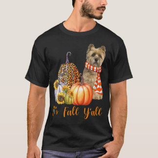 It's Fall Y'all Cairn Terrier Dog Leopard Pumpkin T-Shirt
