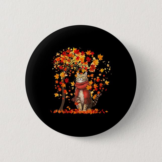 It's Fall Y'all Cat Leaf Fall Tree Hello Autumn Th 6 Cm Round Badge (Front)
