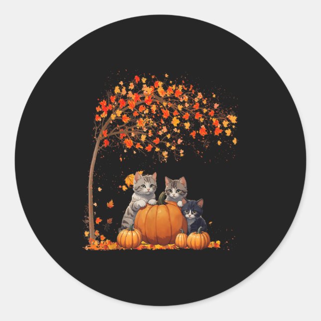 It's Fall Y'all Cat Leaf Fall Tree Hello Autumn Th Classic Round Sticker (Front)