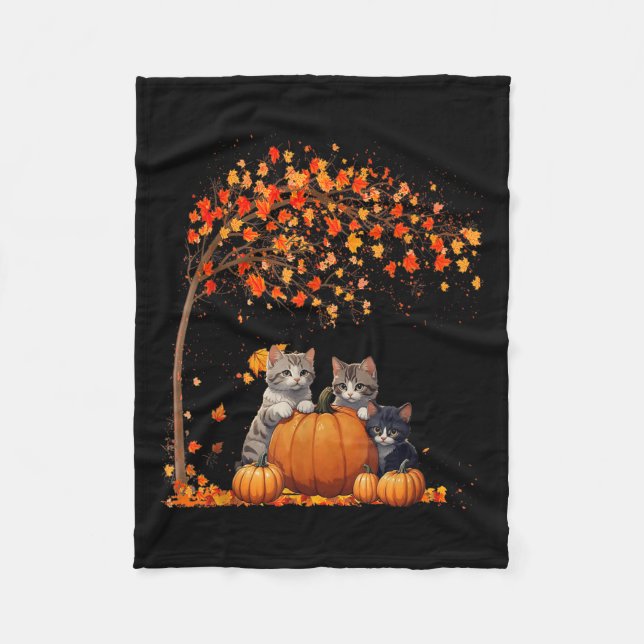 It's Fall Y'all Cat Leaf Fall Tree Hello Autumn Th Fleece Blanket (Front)