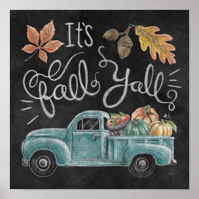 It's Fall Y'all - Chalkboard Truck Poster (Front)