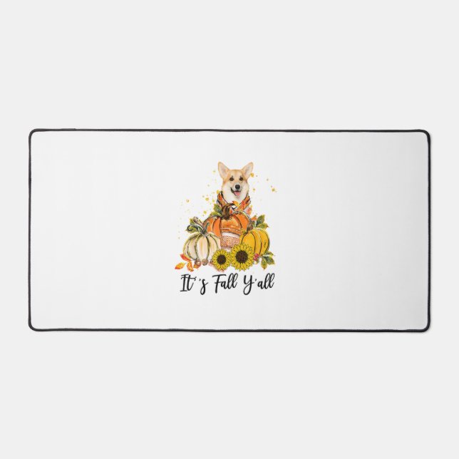 It's Fall Y'all Corgi Pumpkin Thanksgiving  Desk Mat (Front)