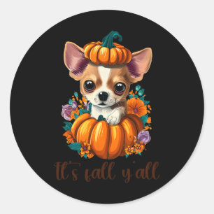 Its Fall Y'all cute floral Pumpkin Chihuahua Hallo Classic Round Sticker