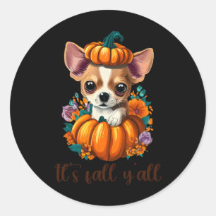 Its Fall Y'all Cute Floral Pumpkin Chihuahua Hallo Classic Round Sticker