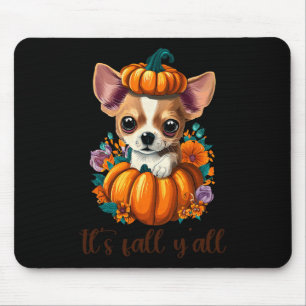 Its Fall Y'all Cute Floral Pumpkin Chihuahua Hallo Mouse Mat