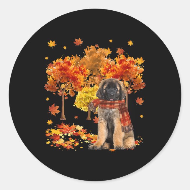 It's Fall Y'all Cute Leonberger Autumn Tree Fall L Classic Round Sticker (Front)