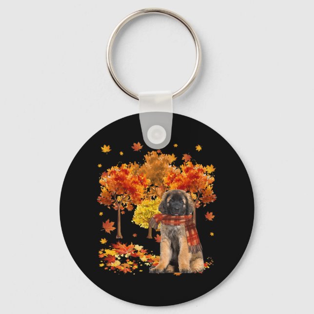 It's Fall Y'all Cute Leonberger Autumn Tree Fall L Key Ring (Front)