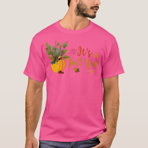 Its Fall Yall Cute Pumpkin Leaves Autumn Fall Seas T-Shirt