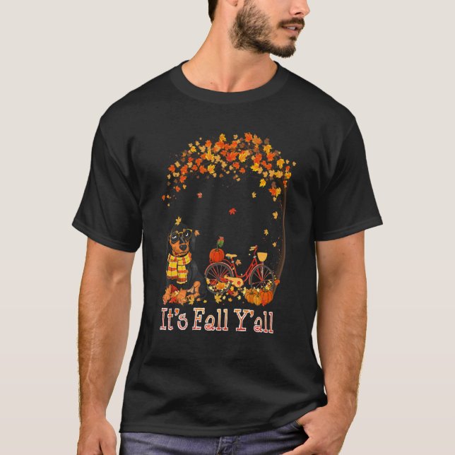 It's Fall Y'all Dachshund Bike Pumpkin Spice Autum T-Shirt (Front)