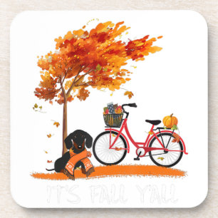 Its Fall Yall Dachshund Bike Pumpkin Spice Fall Au Coaster