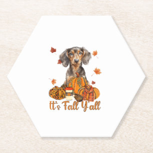Its Fall Y'all Dachshund Dog Fall Scarf Autumn Pum Paper Coaster
