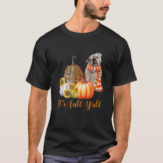 It's Fall Y'all English Bulldog Leopard Pumpkin Fa T-Shirt