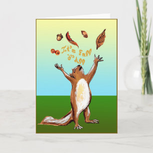 It's Fall Y'All Fabric Font Squirrel Nut Leaves Card